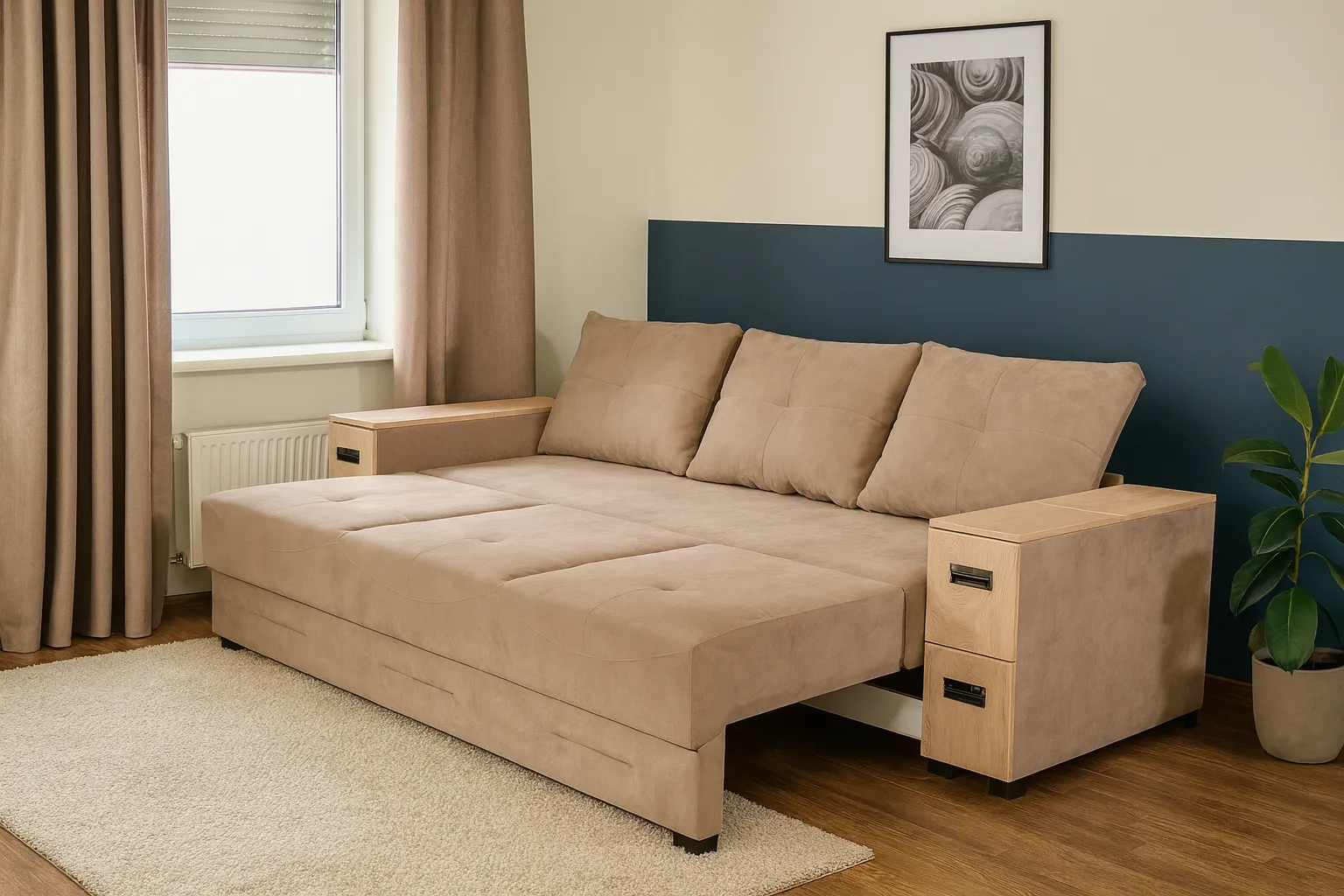 Canapea extensibilă London cu brațe elegante, design modern